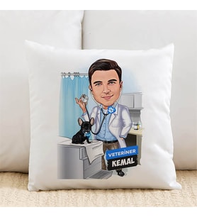 Kişiye Özel Karikatürlü Erkek Veteriner Doktor Yastık