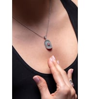 Oval Model Yakut Taşlı Hasır Telkari El İşçiliği Gümüş Kolye