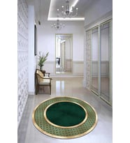 Yeşil Gold Çerçeveli Kaymaz Tabanlı Yuvarlak Halı AR732 - 100 x 100 cm