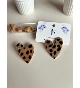 İpekish Leopar Desenli Kalp Form Gold Küpe – Çift Parça Bujiteri Model (Kahve Leopar)