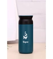 Kişiye Özel 500 ML Paslanmaz Çelik Kelebek Baskılı Termos  8 Saat Isı Koruma  Kahve ve Çay Termosu (Mavi)