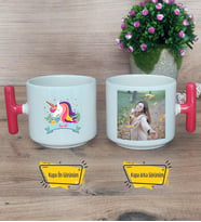 Kişiye Özel Unicorn Kupa Bardak Fotoğraflı T Kırmızı Kulplu Arkadaşa Sevgiliye Hediye 