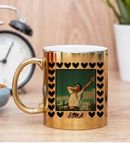 Kişiye Özel Kalp Detaylı Fotoğraflı  Gold Kupa Bardak