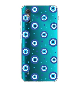 PrintiFy Xiaomi Redmi 9A ile Uyumlu Nazar Boncuğu 1 Baskılı Kamera Korumalı Şeffaf Silikon Kılıf
