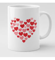 Romantik Kalp Kupa - Kırmızı Pembe Kalplerle Dolu Özel Hediye (Beyaz)