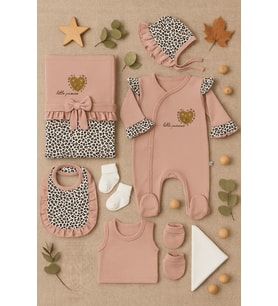 Leopar Desenli Tulum 8'li Hastane Çıkışı Yenidoğan Set 5016