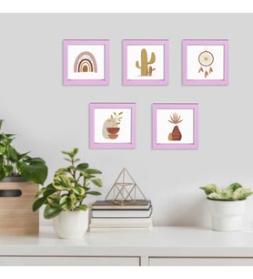 Yapışkanlı Sök Tak Pembe Pola Çerçeveler 12x12cm - 7 li Paket +resim baskısı