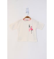 Toontoy Kız Çocuk Düşük Kol Flamingo Baskılı Tişört (Ekru)