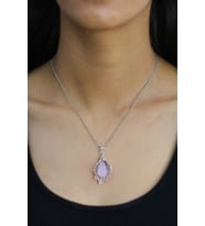 Pembe Kuvars Taşlı Zambak Model Telkari Gümüş Kolye