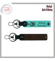 Sevdiğinle Paylaşılacak Anlamlı Set – Ayyıldız Kurt Göktürk Temalı Deri Anahtarlık, Turkuaz-Kahve