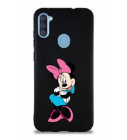 Samsung Galaxy A11 Soft Premier Kapak Minnie Mouse-D Tasarımlı Silikon Kılıf - Siyah (Şeffaf)