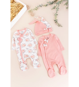 Kız Bebek İkili Uzun Kollu Tulum Takım (Somon)