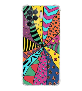 PrintiFy Oppo Reno 5 Lite Uyumlu Retro Color 4 Baskılı Şeffaf Köşe Korumalı Antişok Kılıf
