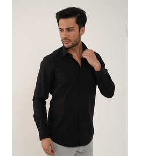 Dufy Siyah Erkek Slim Fit Düz Klasik Yaka Uzun Kol Gömlek - 103134