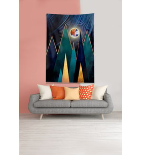 Mavi Güneşin Doğuşu Sunset Leke Tutmaz Kadife Kumaş Duvar Örtüsü Duvar Halısı Tapestry (Lacivert)