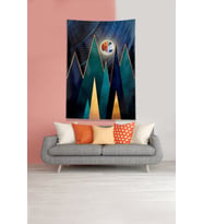 Mavi Güneşin Doğuşu Sunset Leke Tutmaz Kadife Kumaş Duvar Örtüsü Duvar Halısı Tapestry (Lacivert)