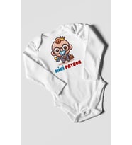 Mini Patron Baskılı Bebek Zıbını – Çıtçıtlı Body  %100 Pamuk Uzun Kol (Beyaz)