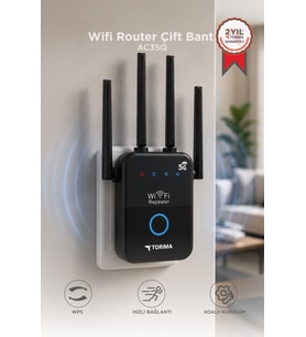 Torima Wifi Router Çift Bant 1600Mbps 4 Anten Yüksek Hızlı AC35Q Siyah