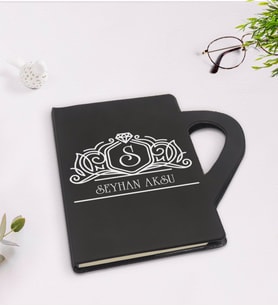 BK Gift Kişiye Özel İsimli Kupa Şeklinde Siyah Termo Deri Defter Model 13