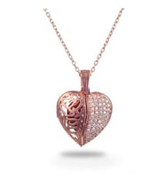 Yazı Yazılan Hediyelik Rose Kaplama Kübik Zirkon Taşlı Gümüş Kalp Kadın Gümüş Kolye, 925 Ayar Gerçek Gümüş, (Rose - Gold)