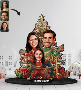 BK Gift Kişiye Özel Aile Yılbaşı Tasarımlı Karikatür Biblo -1, Yılbaşı Hediyesi, Yeni Yıl Hediyesi