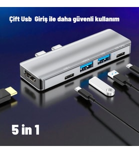 Technow YG-2102 5 in 1 Çift USB-C / Type-C-USB HUB Çevirici Adaptör