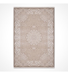Bej Eskitme Vintage Stil Madalyon Desenli Salon Halısı Toz Vermez Yumuşak Doku Klasik Görünüm