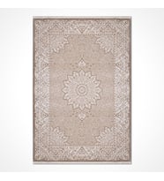 Bej Eskitme Vintage Stil Madalyon Desenli Salon Halısı Toz Vermez Yumuşak Doku Klasik Görünüm