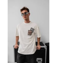 Erkek Baskılı Oversize T-shirt - Beyaz