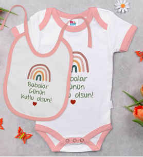 BK Kids Babalar Günün Kutlu Olsun Tasarımlı Pembe Bebek Body Zıbın ve Mama Önlüğü Hediye Seti-1