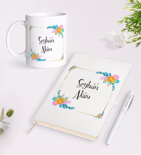 BK Gift Kişiye Özel İsimli Beyaz Defter Kalem Kupa Seti-13
