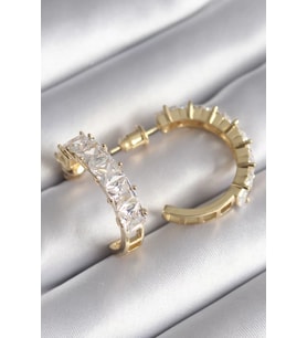 Pirinç Gold Renk Zirkon Taşlı Halka Model Kadın Küpe - TJ-BKP8609