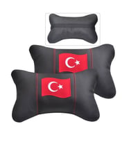 Türk Bayraklı Lüks Deri Oto Yastık Boyun Yastığı