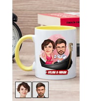 Çiftlere Özel Hediye Tek Taş Yüzük Temalı Karikatürlü Sarı Kupa Bardak