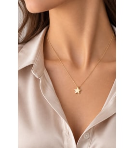 Yıldız Kolye Şans Yuvarlak 925 Ayar Sarı Gold Gümüş Zincir Kolye