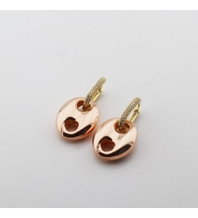 Zirkon Taşlı Rose Gold Metalik Düğme Gümüş Küpe