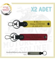 Motor Severlere Özel, İsim Plaka ve B Rh (-) Kan Grubu Yazılı x2 Anahtarlık Hediye, Kırmızı-Sarı-Gr (Çok Renkli)