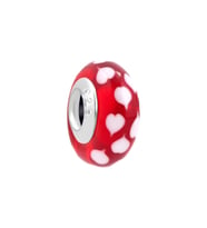 Beyaz Kalpli Kırmızı Murano Charm  925 Ayar Gümüş