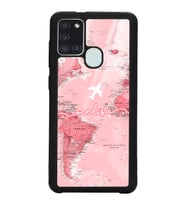 Samsung A21s Uyumlu Pembe Harita Tasarımlı Glossy Telefon Kılıfı