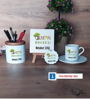Orman Mühendisi Hediye Seti Dekoratif Taş, Kalemlik, Ahşap Altlıklı Türk Kahvesi Fincanı, Ahşap Anahtarlık Hediye (Model 2)