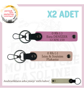 Bikerlar İçin Özel, İsim Plaka ve 0 Rh (-) Yazılı Değerli Hediye x2 Anahtarlık, Yavruağzı-Pembe-SK