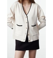 Kadın Modern Tarz Oversize V Yaka Regular Triko Hırka (Ekru)