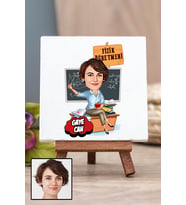 Kadın Fizik Öğretmenine Öğretmenler Günü Hediyesi Karikatürlü Masa Dekoru