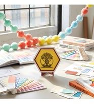 Modern Çizgilerle Tasarlanan Hayat Ağacı ve Meditasyon Temalı Masaüstü Dekoratif Obje Şık ve Estetik 10x10 cm, Sarı