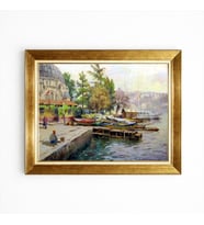 Tablore İstanbul Ortaköy Camii ve Tekneler Manzaralı Altın Çerçeveli Kanvas Tablo Duvar Resmi