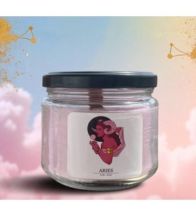 Koç Burcu (Aries) Kavanoz Mum - Portakal ve Tarçın Kokulu - Ahşap Fitilli (Pudra Pembe)