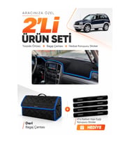 e-biz SUZUKI GRAND VİTARA (2003-2006) Uyumlu Torpido Örtüsü + Deri Çanta - Siyah-Mavi - SZ004