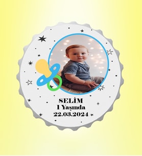 Erkek Bebek Resimli İsimli Yıldız Emzikli Kapak Magnet Açacak Kişiye Özel