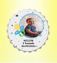 Erkek Bebek Resimli İsimli Yıldız Emzikli Kapak Magnet Açacak Kişiye Özel