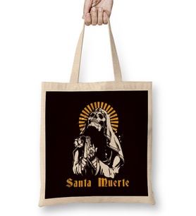 Santa Muerte Mexican Dead Sugar Skull Mexico Female Deity Bez Çanta Uzun Saplı
